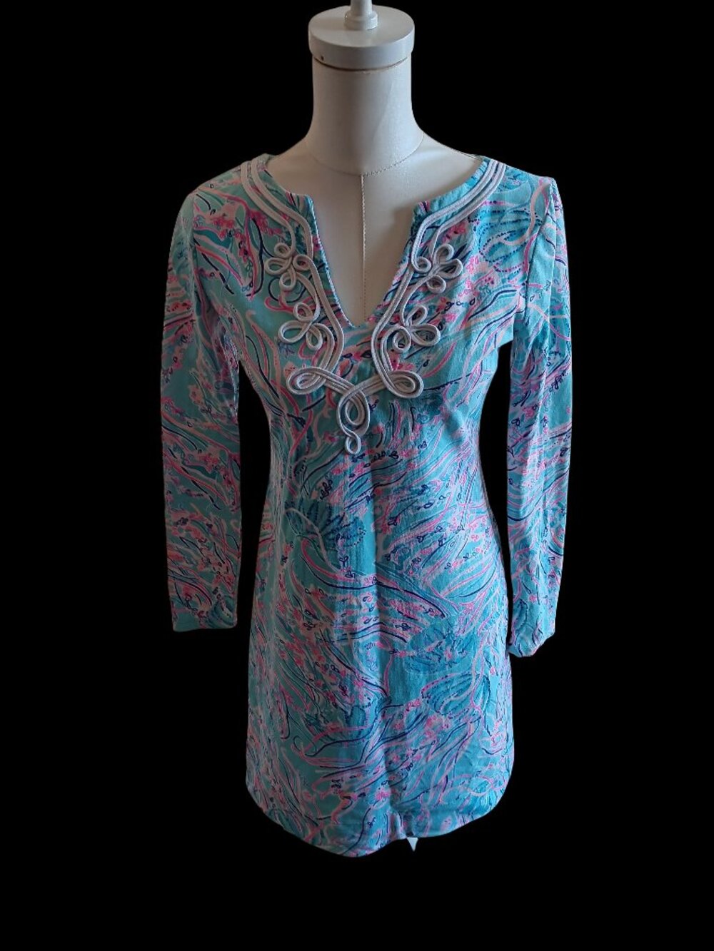 Rare Lily Pulitzer Harper Long Sleeve Shift Dress Bayside Blue Under the Moon S